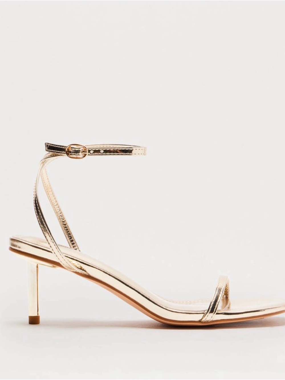 Fashion Nova Metallic Gold Ankle-Strap Kitten Heel Sandals